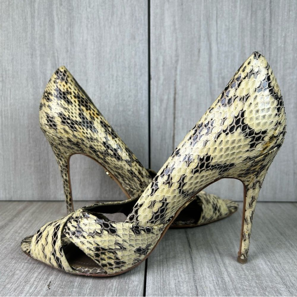 Tory Burch Snake Skin Pattern Open Peep Toe Heels Pumps Womens Size 8 - Picture 2 of 11